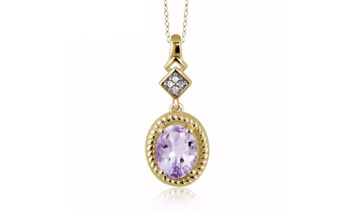 Jewelonfire 1.05 CT Pink AME & Accent White Dia Pend in SS 62523 Pink 1 Ct I2-I3 Amethyst Pink Amethyst