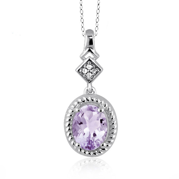 Jewelonfire 1.05 CT Pink AME & Accent White Dia Pend in SS 62523 Pink 1 Ct I2-I3 Amethyst Pink Amethyst Sterling-silver