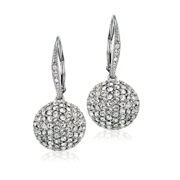 Crystal Ice Silvertone Swarovski Elements Ball Drop Leverback Earrings