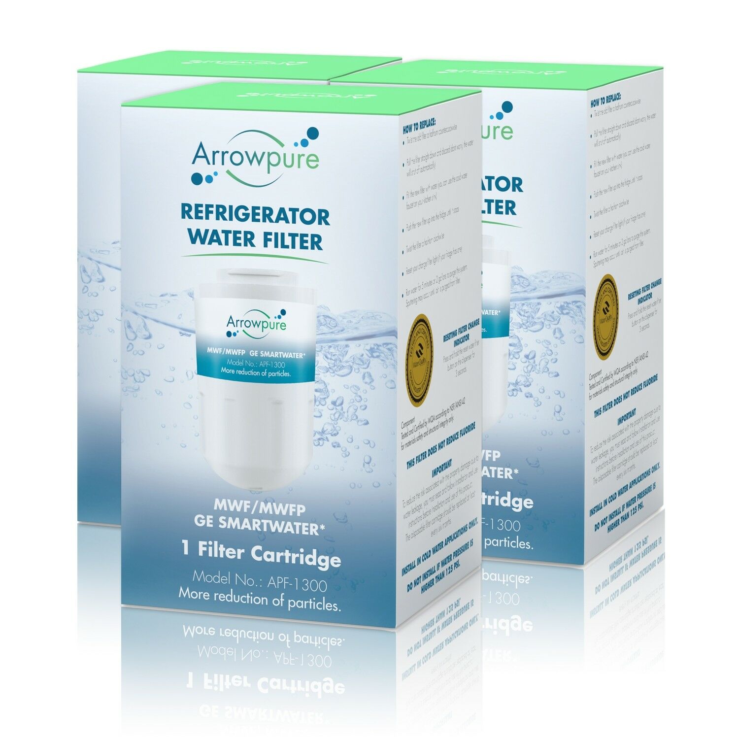 Arrowpure MWFP SmartWater Refrigerator Water Filter Replacement Cartridge | Certified According to NSF 42&372 | Compatible with GE MWFINT  9905  MWFAP