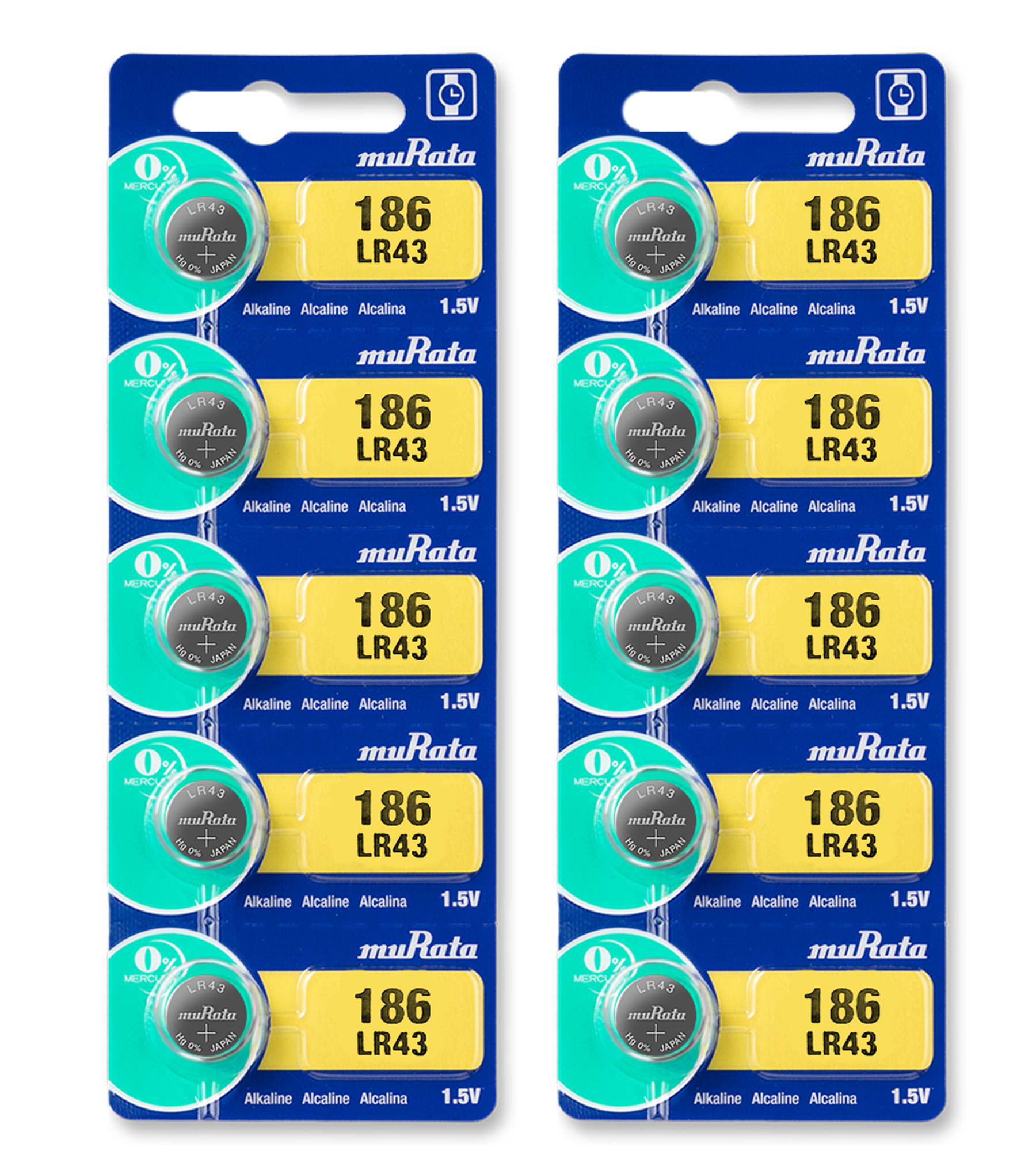 Murata LR43 Battery 1.55V Alkaline Button Cell (10 Batteries)