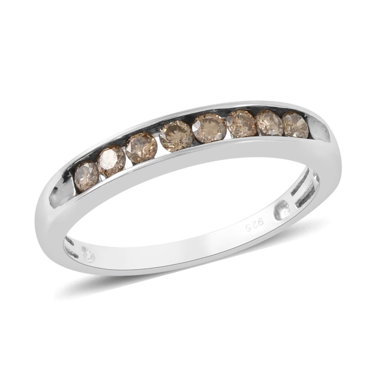 925 Sterling Silver Platinum Plated Round Champagne Diamond Ring Jewelry for Women Ct 0.5 I3