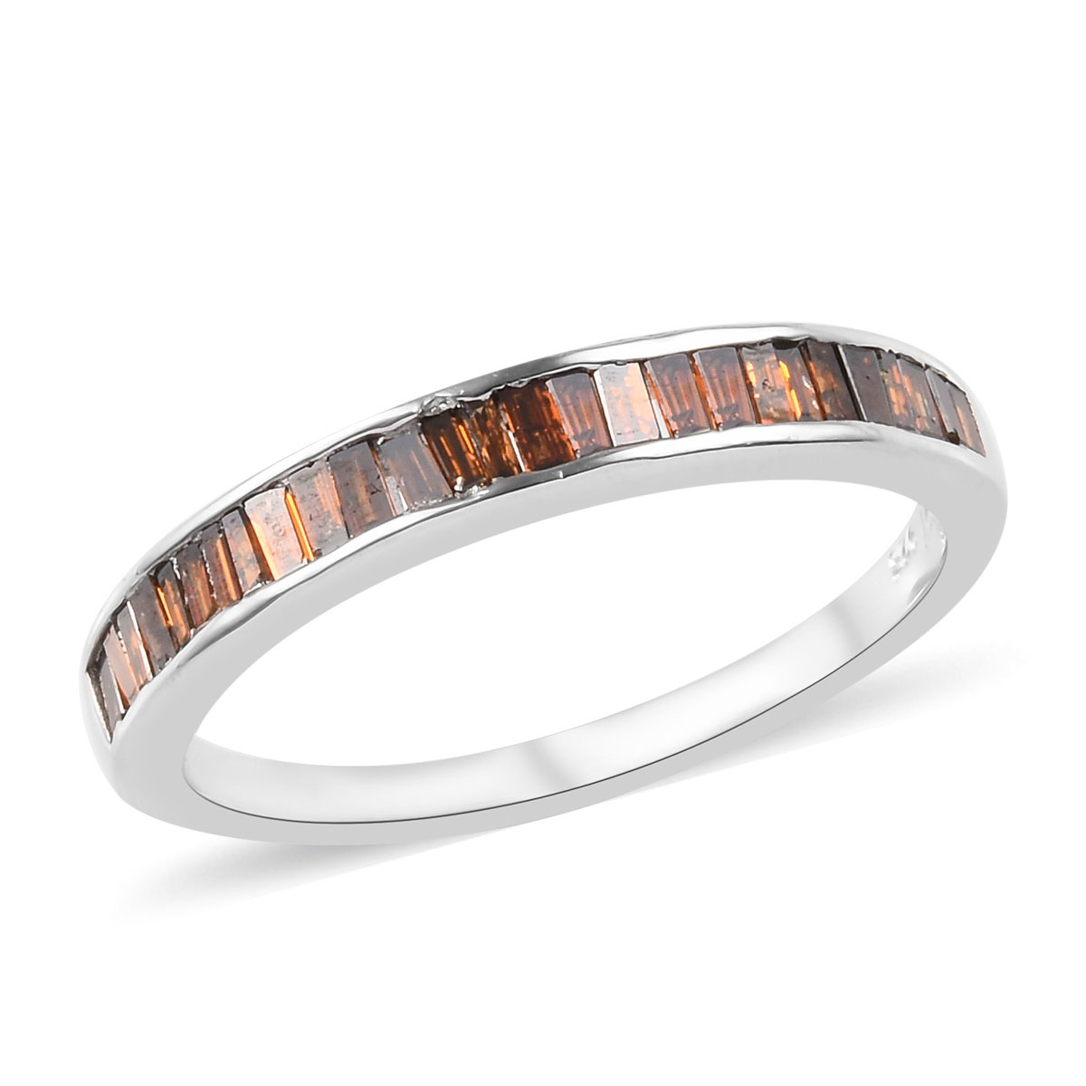 925 Sterling Silver Platinum Plated Baguette Red Diamond Band Ring Jewelry for Women Mothers Day Gifts Ct 0.5 I3