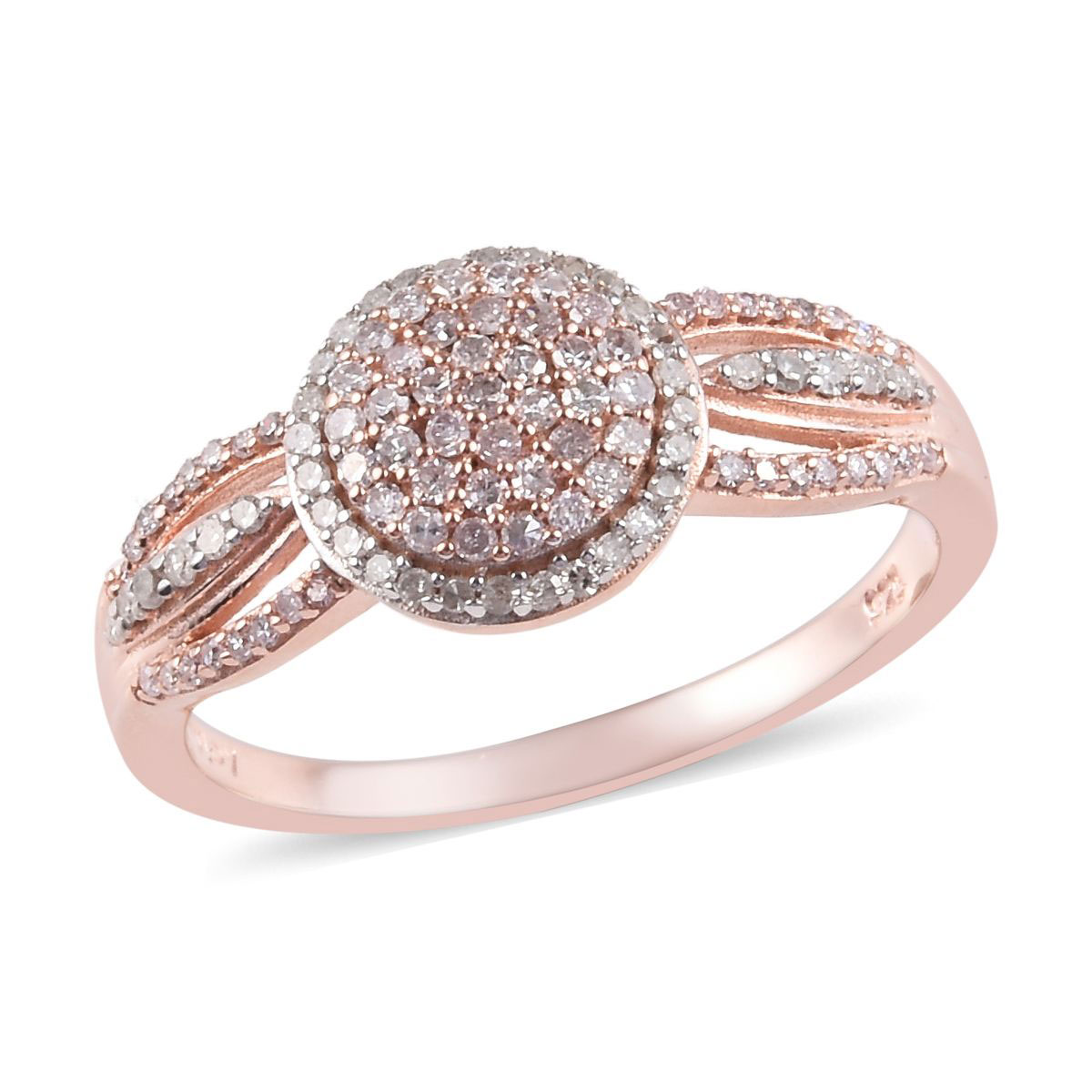925 Sterling Silver Vermeil Rose Gold Plated Pink Diamond Cluster Ring Jewelry for Women Size 8 Ct 0.5 H-I Color I3 Mothers Day Gifts