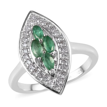 925 Sterling Silver Platinum Plated Emerald Zircon White Ring Jewelry for Women Ct 0.5
