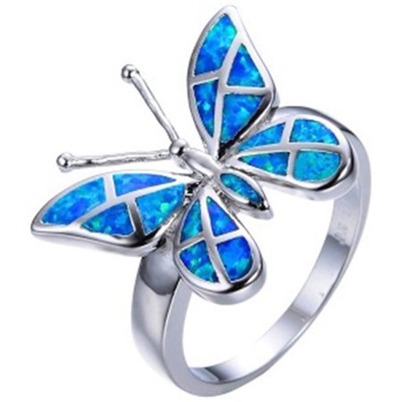 White Fire Opal Butterfly Silver Ring Bride Wedding Luxury Royal Fashion Jewelry Lover Dress Charm Jewelry Accessories Commemorative Gifts for Women