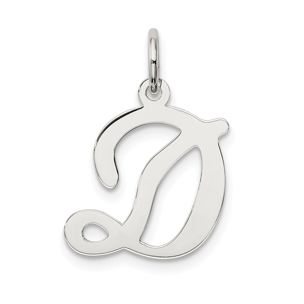 Solid 925 Sterling Silver Stamped Initial Letter D Alphabet Charm Pendant - 20mm X 14mm