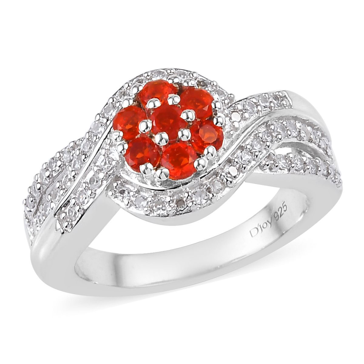 925 Sterling Silver Platinum Plated Fire Opal Zircon Crimson White Flower Ring Jewelry for Women Mothers Day Gifts Ct 0.5