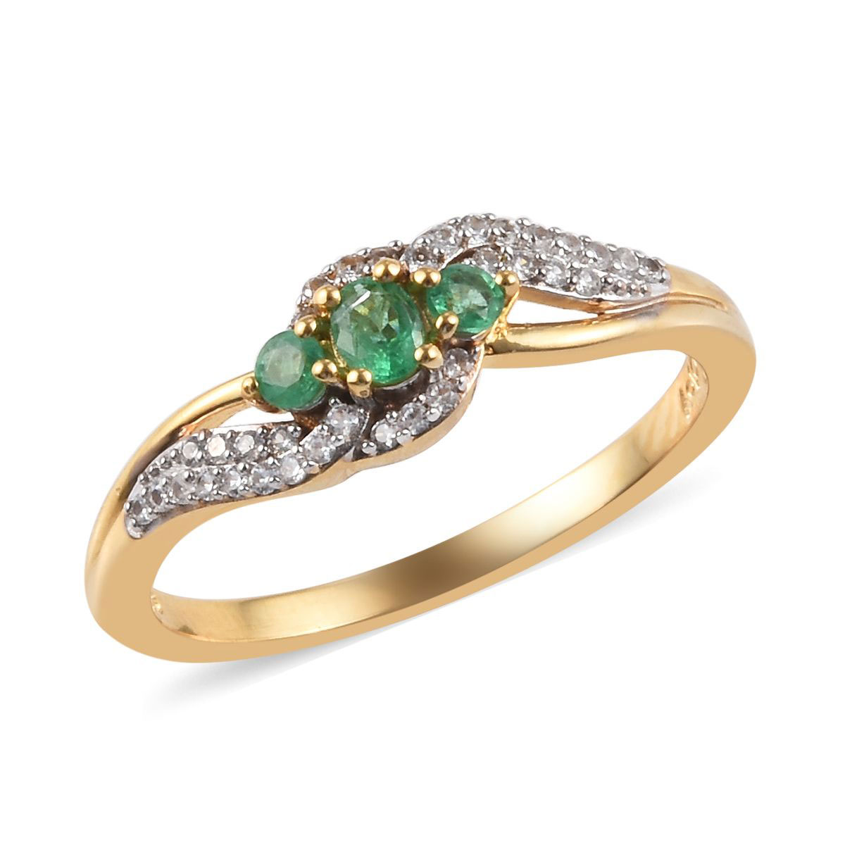 925 Sterling Silver Vermeil Yellow Gold Plated Emerald Zircon Ring Jewelry for Women Size 6 Ct 0.5