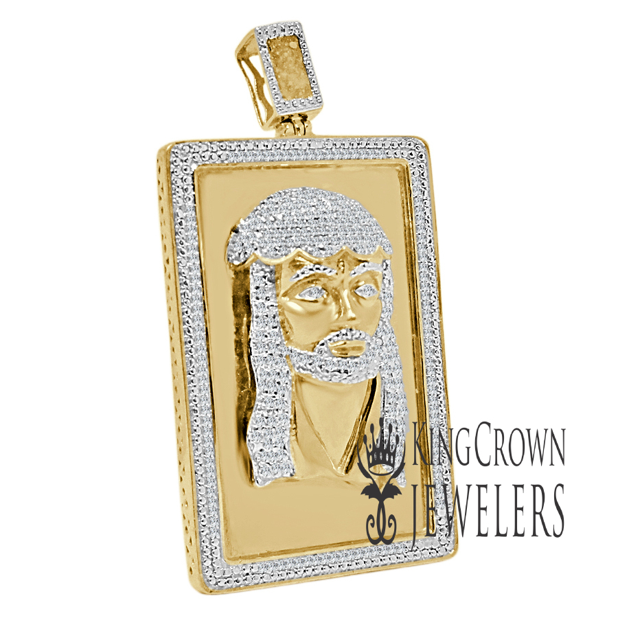 Mens Real Diamonds 10K Yellow Gold Finish Jesus Face Piece Frame Pendant Charm
