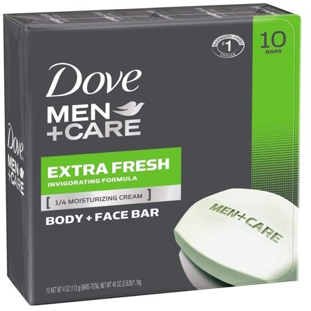 Dove Men+Care Body and Face Bar to Clean and Hydrate Skin Extra Fresh Body and Facial Cleanser More Moisturizing Than Bar Soap 4 Oz, 10 Bars