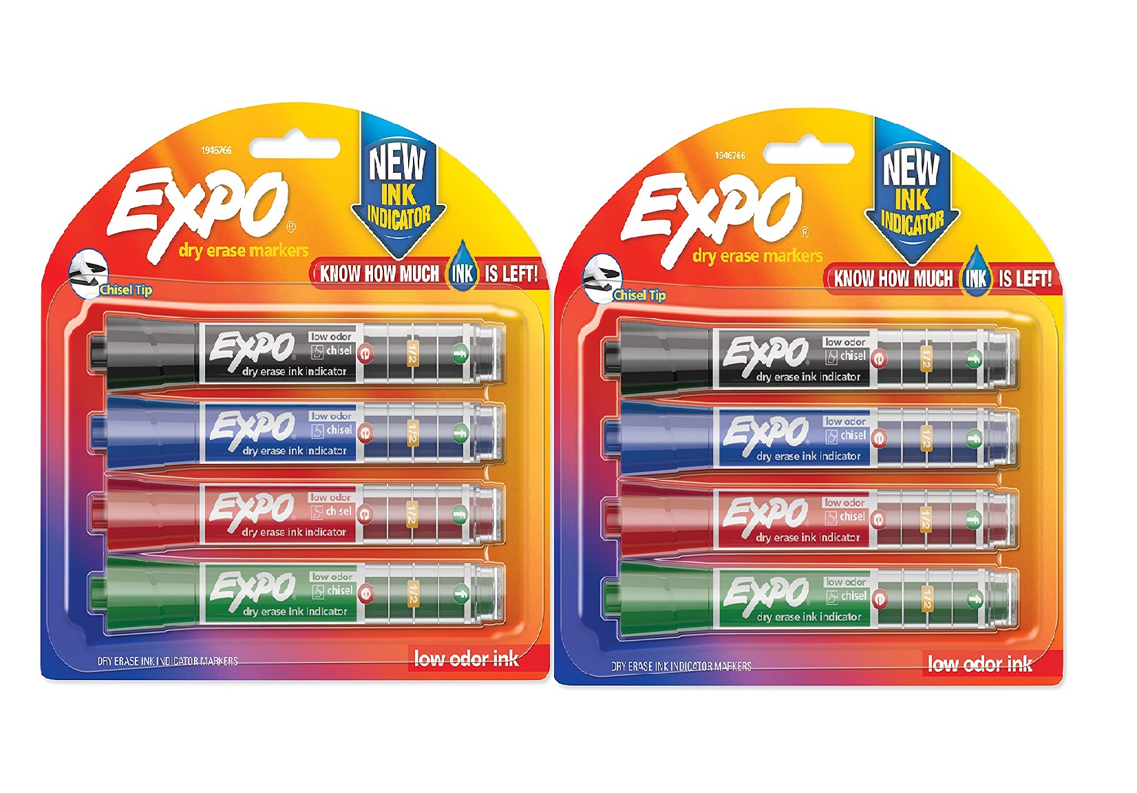 EXPO Dry Erase Markers with Ink Indicator  Chisel Tip  Assorted Colors  4 Count - 2 Pack