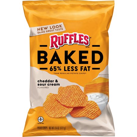 (3 Pack) Ruffles Oven Baked Cheddar & Sour Cream Potato Crisps 6.25 Oz. Bag