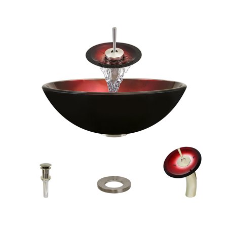 607 Foil Undertone Glass Vessel Sink, with Brushed Nickel Vessel Faucet, Sink Ring, and Vessel Pop-up Drain
