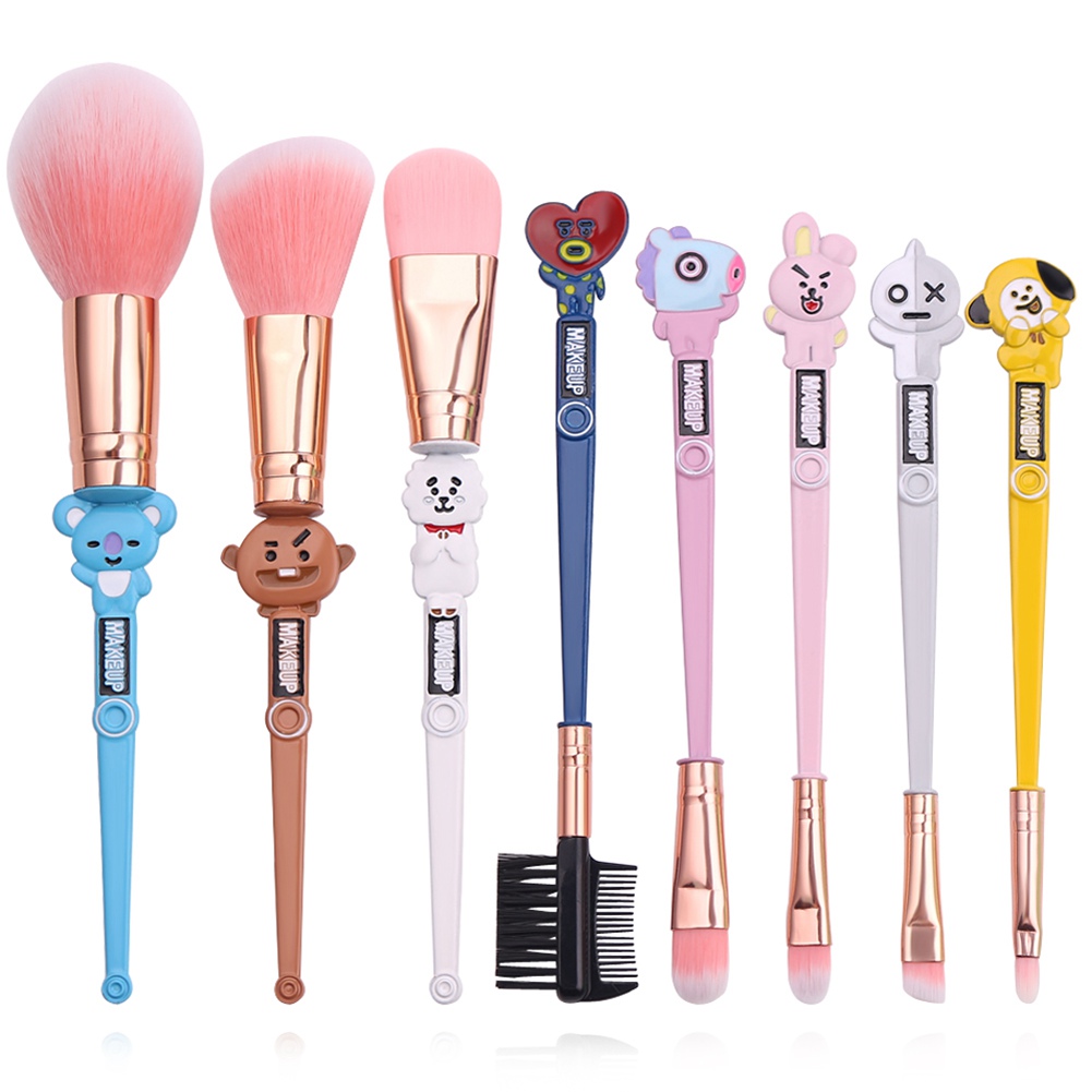 8PCS BTS Makeup Brushes Set Tata Mang Chimmy Cooky Van RJ Shooky Koya Make up Brushes Kit , KPOP Fans Gift