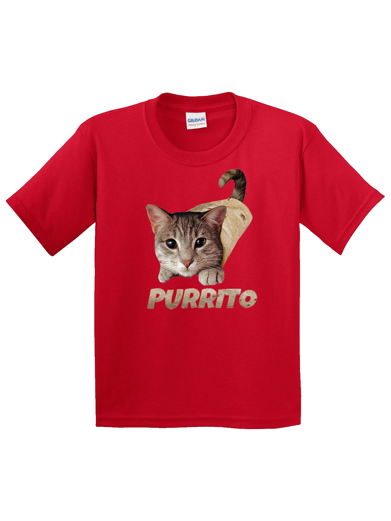 Trendy USA 1507 - Youth T-Shirt Purrito Burrito Kitty Cat Lovers Taco Spicy Funny Small Red