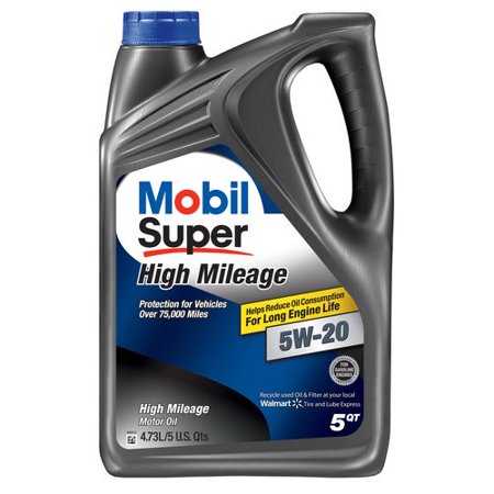 (3 Pack) Mobil Super 5W-20 High Mileage Motor Oil, 5 Qt.