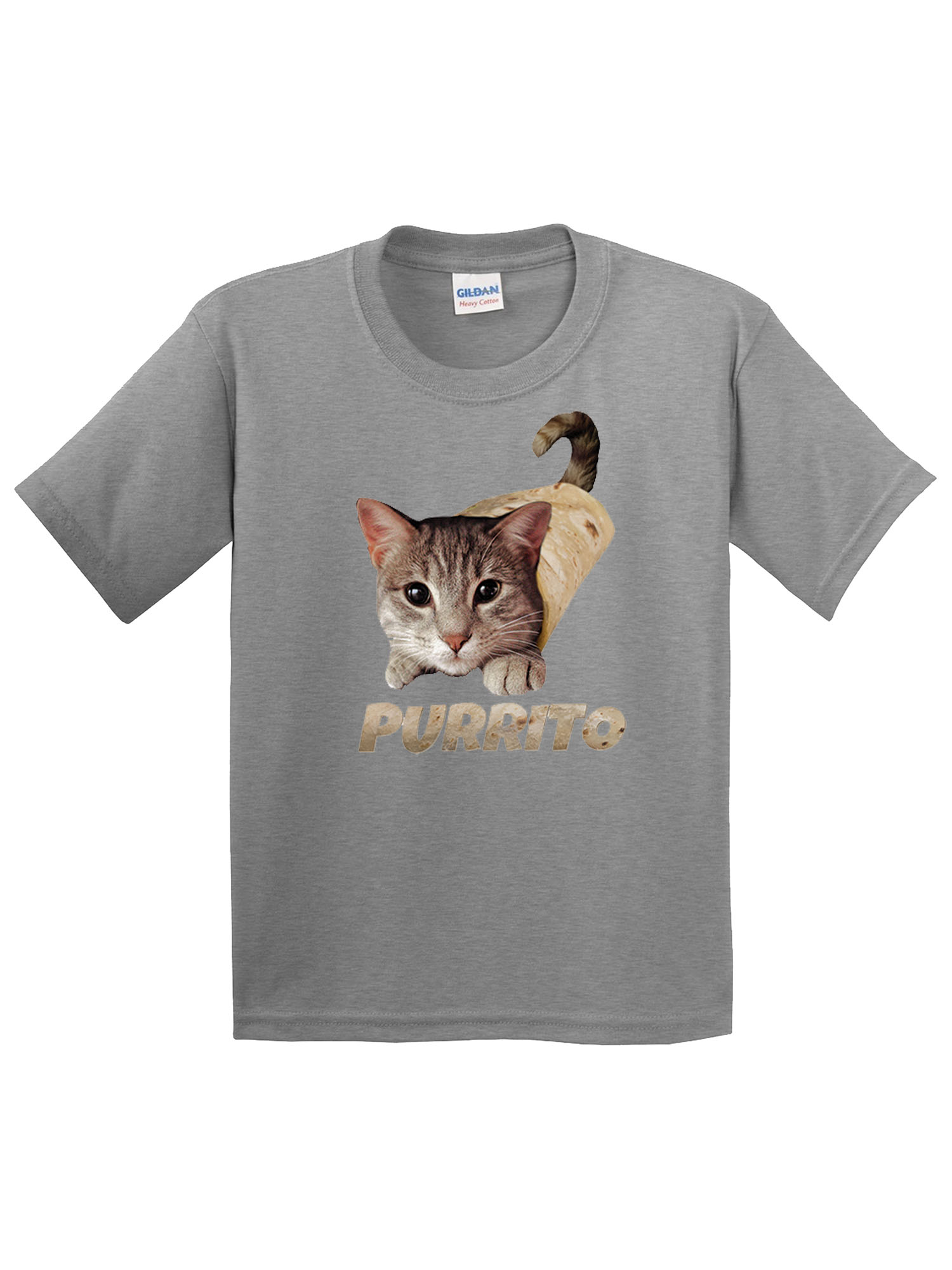 Trendy USA 1507 - Youth T-Shirt Purrito Burrito Kitty Cat Lovers Taco Spicy Funny Small Heather Grey