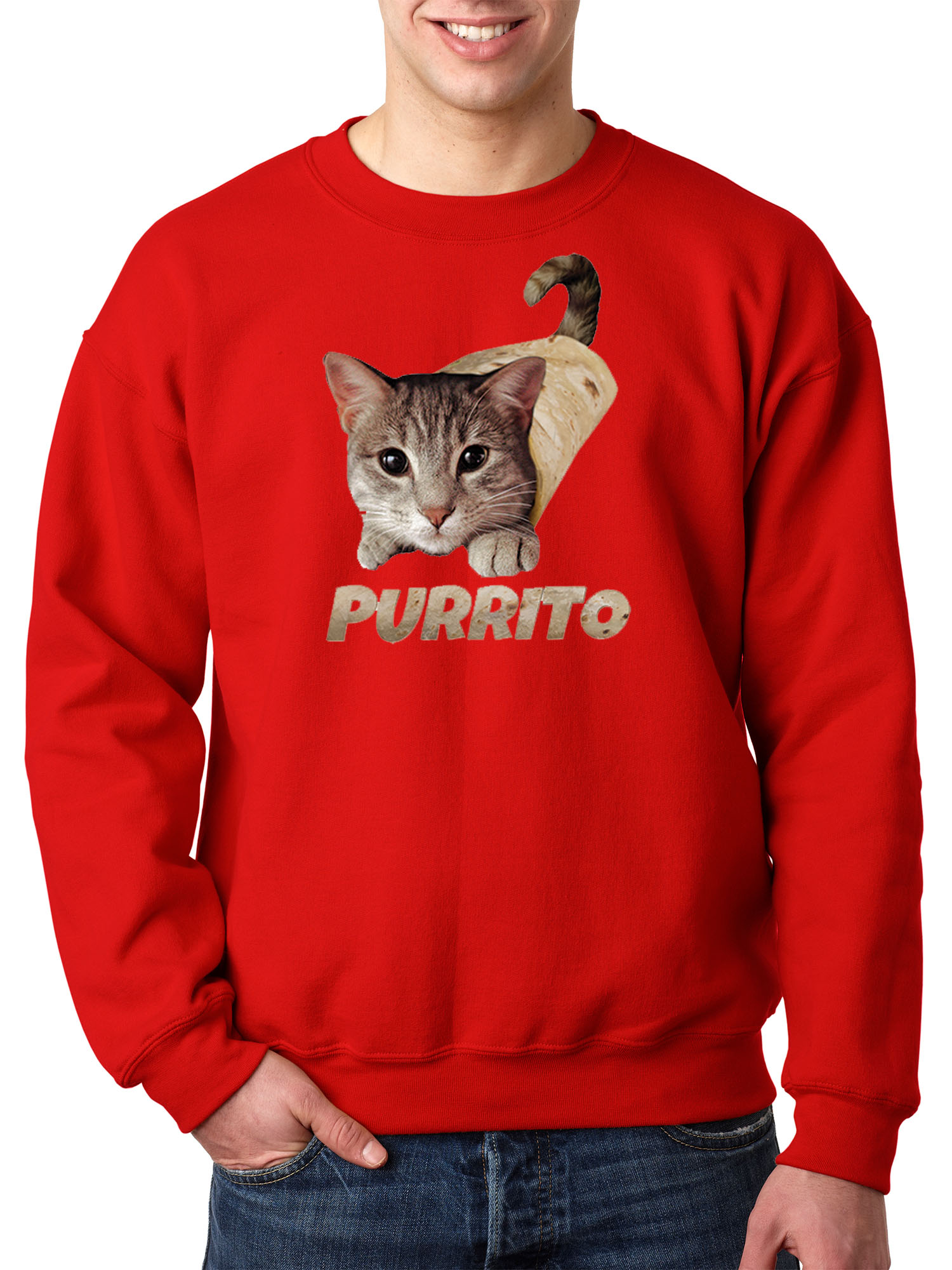 Trendy USA 1507 - Crewneck Purrito Burrito Kitty Cat Lovers Taco Spicy Funny Sweatshirt 3XL Red