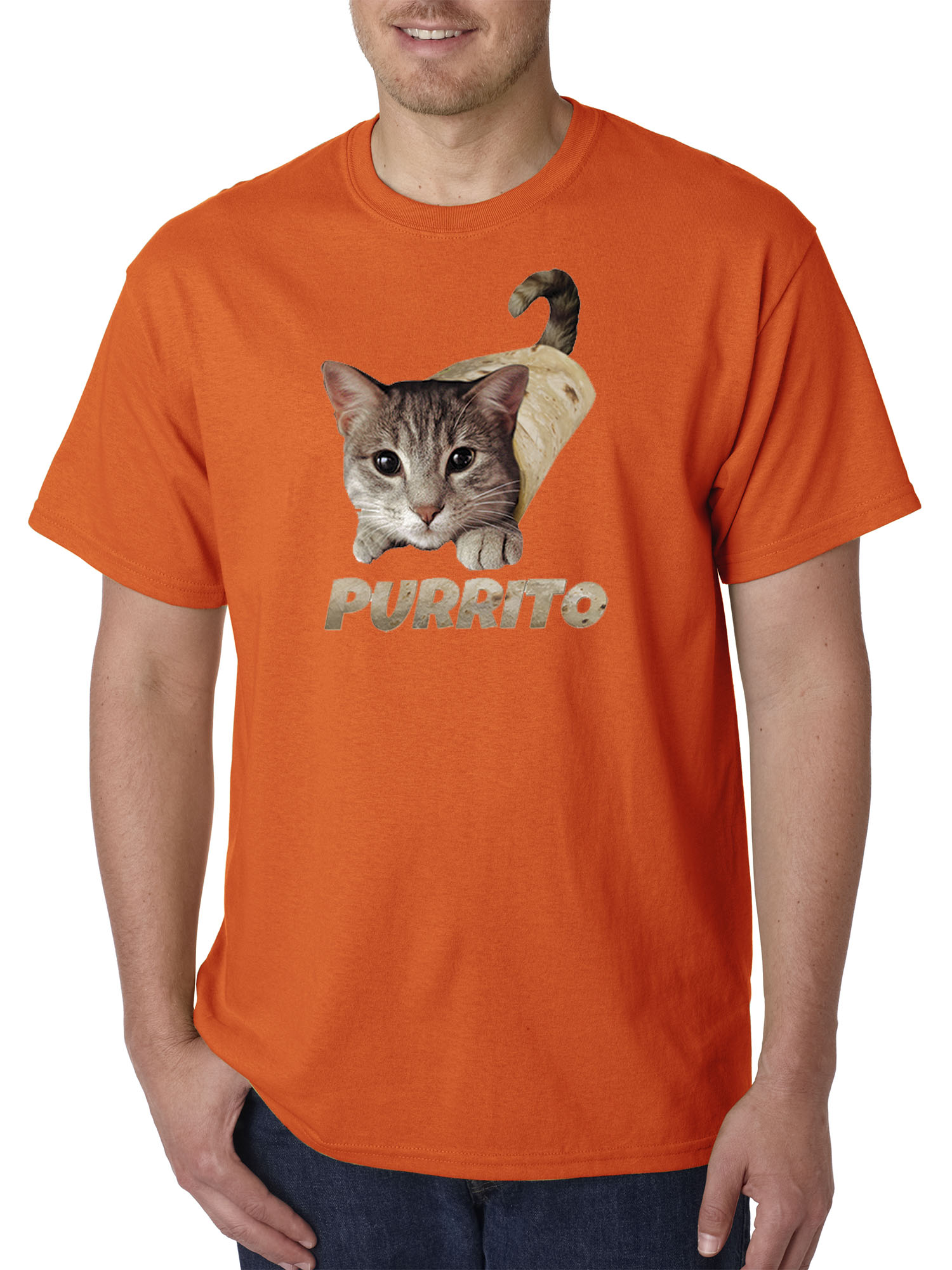 Trendy USA 1507 - Unisex T-Shirt Purrito Burrito Kitty Cat Lovers Taco Spicy Funny Large Orange