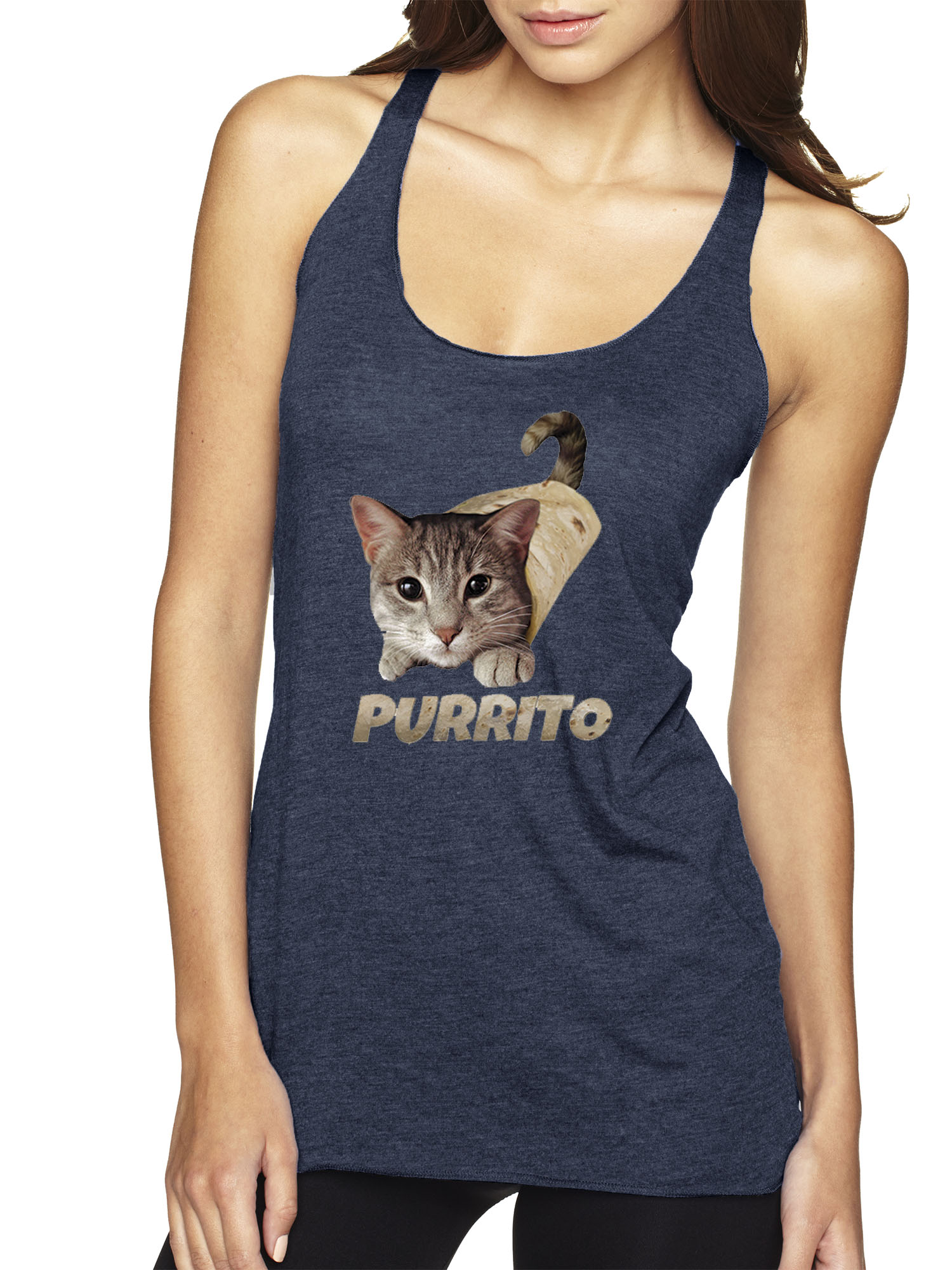 Trendy USA 1507 - Women's Tank-Top Purrito Burrito Kitty Cat Lovers Taco Spicy Funny XL Navy