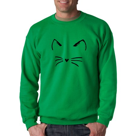 Trendy USA 1128 - Crewneck Cat Whiskers Silhouette Heart Nose Sweatshirt 2XL Kelly Green