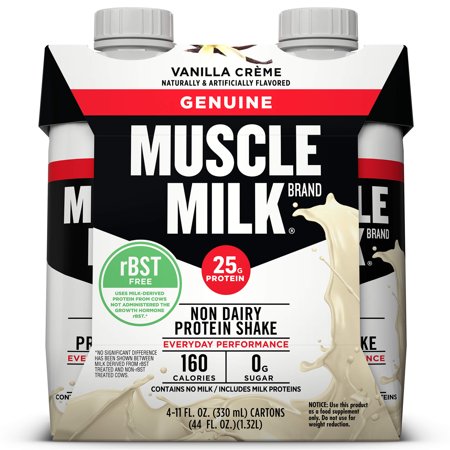 (3 Pack) Muscle Milk Genuine Non-Dairy Protein Shake, Vanilla Creme, 25g Protein, 11 Fl Oz, 4 Ct