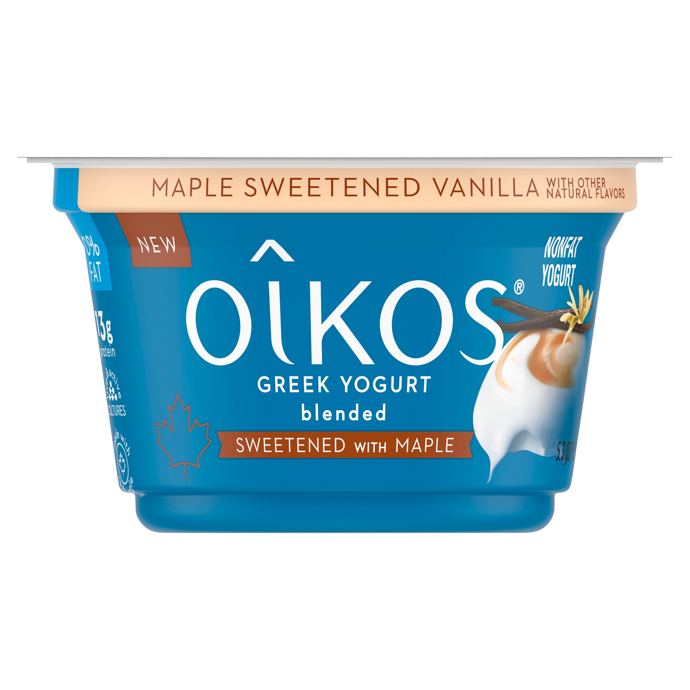 MAPLE SWEETENED VANILLA GREEK BLENDED NONFAT YOGURT, MAPLE SWEETENED VANILLA