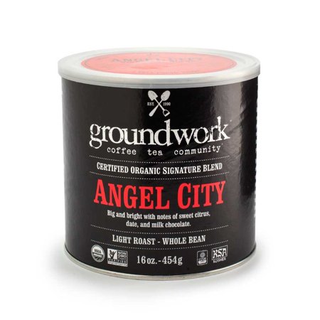 Groundwork Organic Whole Bean Light Roast Coffee, Angel City, 16 Oz Can (Pack of 2)