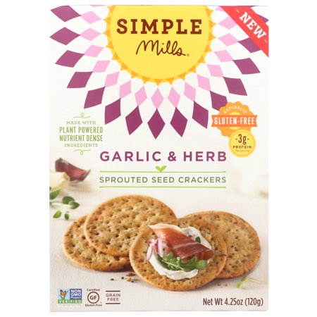(6 Pack) SIMPLE MILLS GARLIC and HERBS SPROUTED SEED CRACKERS, 4.25 OZ.