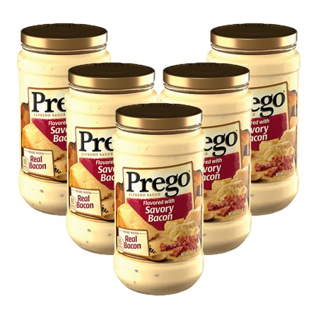 (5 Pack) Prego Flavored with Savory Bacon Alfredo Sauce, 14.5 Oz.