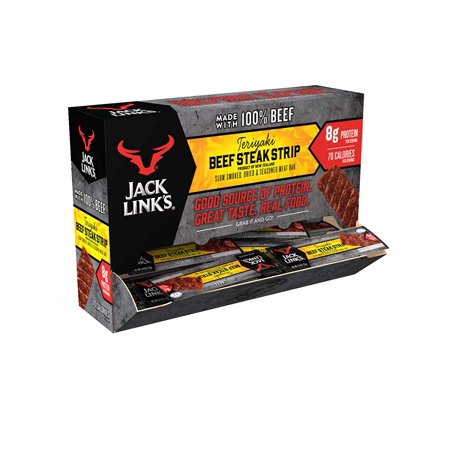 Jack Link’s Beef Steak Strip Teriyaki – 0.9 Ounce, 2/60 Count Gravity Feed Counter Display, 6.7 Pound
