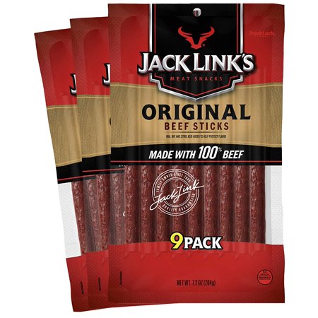 Jack Link’s Beef Snack Sticks, Original, 27 Count (Pack of 3, 7.2 Oz. Bags) – Great Protein Meat Stick with 4g of Protein per Serving, Made with 1