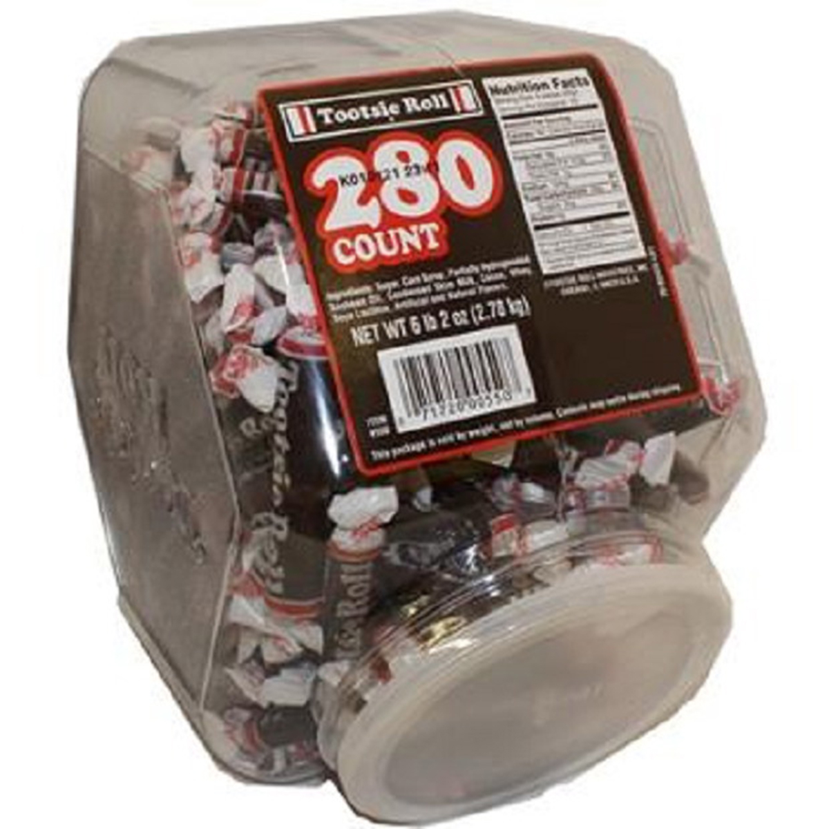 Tootsie Roll 280-Count Tub - Resealable Plastic Jar of Individually Wrapped Treat Size Chocolate Tootsie Rolls
