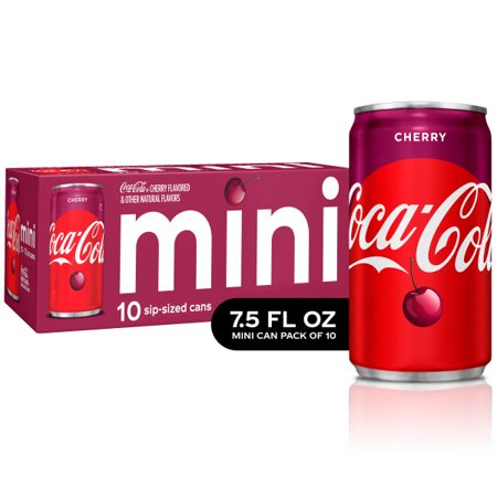 (4 Pack) Coca-Cola Mini Can Soda, Cherry, 7.5 Fl Oz, 10 Count