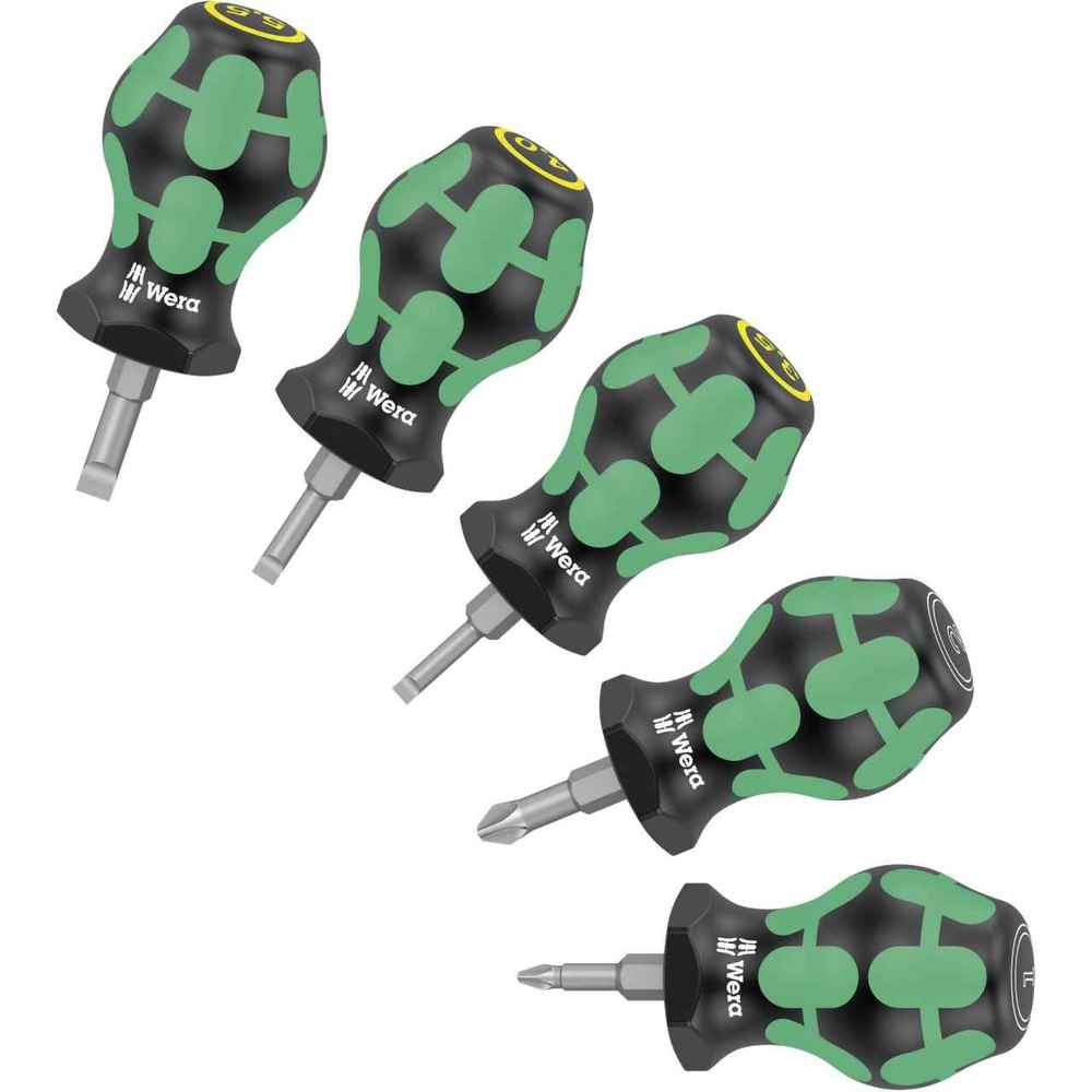 Wera Stubby Screwdriver Set 5 Piece (05008871001) – Pozidriv & Slotted Carburetor Screwdrivers  Compact Short Handle Set for Tight Spaces