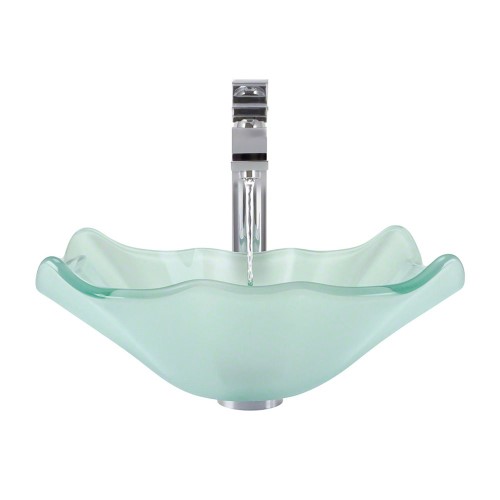 611 Frosted Glass Sink, Chrome Faucet, Sink Ring, Pop-up Drain