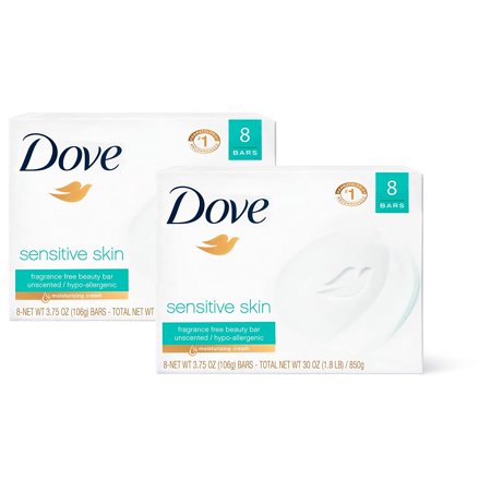 Dove Beauty Bar More Moisturizing Than Bar Soap Sensitive Skin Effectively Washes Away Bacteria, Nourishes Your Skin, (16 Count of 3.75 Oz Bars Each),