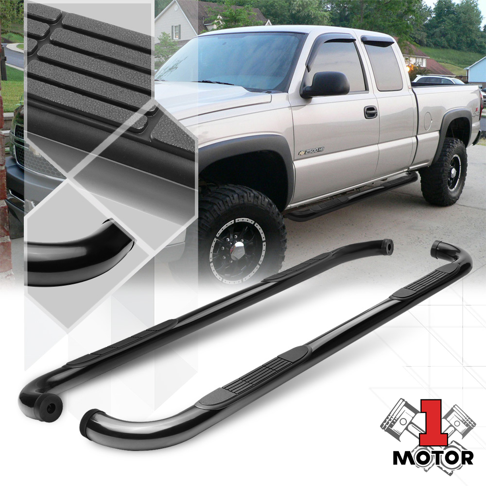 Black 3 Side Step Nerf Bar Running Board for 99-19 Sierra/Silverado Extended Cab 00 01 02 03 04 05 06 07 08 09 10 11 12 13 14 15 16 17 18