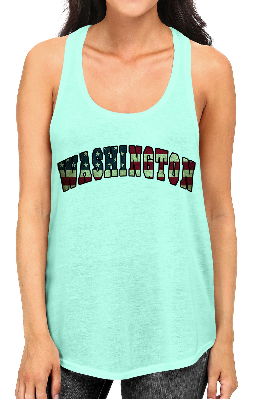 Junior S Washington USA Flag B1584 PLY Mint Racerback Tank Top Medium Mint