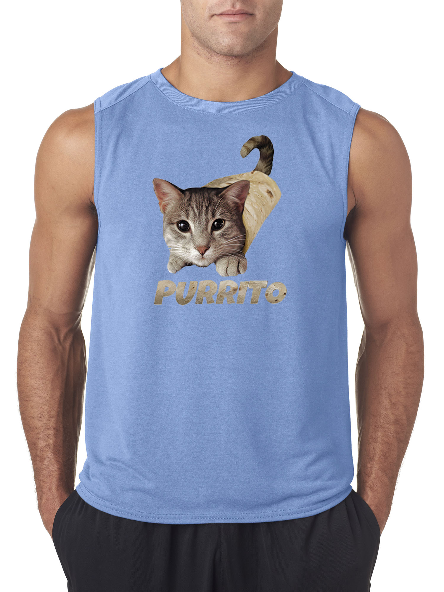 Trendy USA 1507 - Men's Sleeveless Purrito Burrito Kitty Cat Lovers Taco Spicy Funny Small Carolina Blue