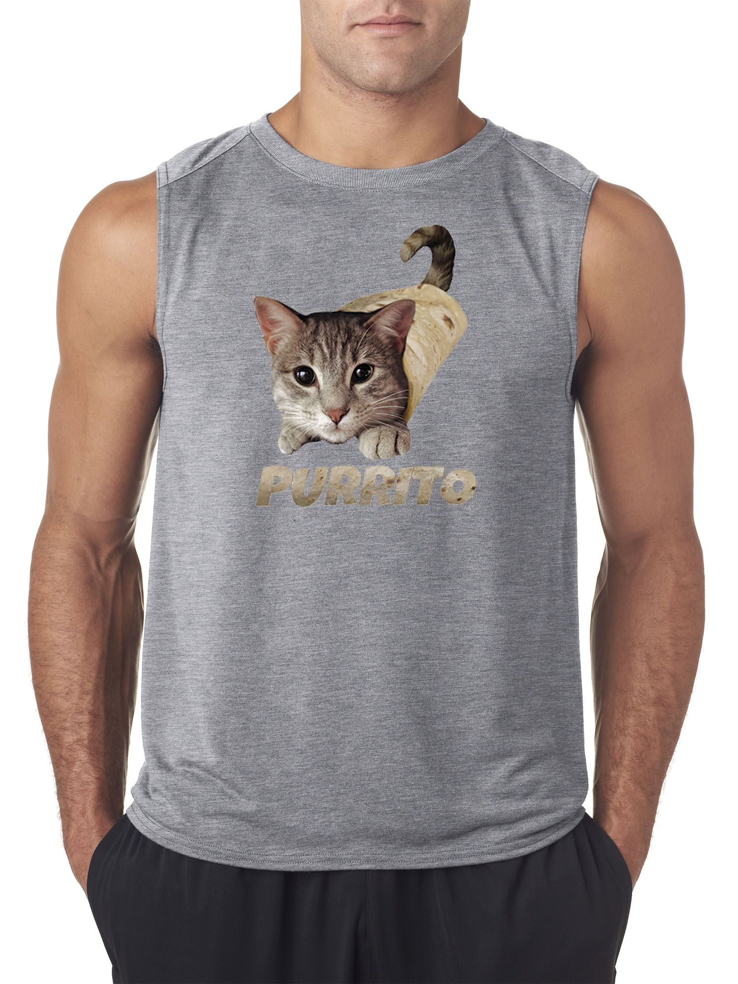 Trendy USA 1507 - Men's Sleeveless Purrito Burrito Kitty Cat Lovers Taco Spicy Funny XL Heather Grey