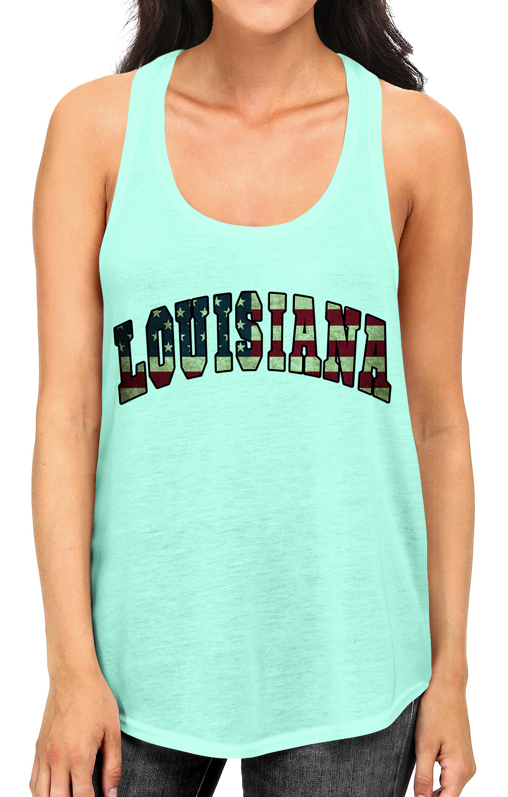 Junior S Louisiana USA Flag B1563 PLY Mint Racerback Tank Top X-Large Mint