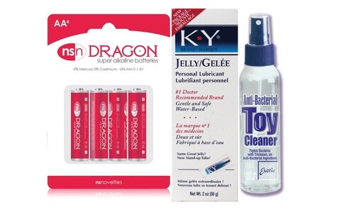 Bundle Package of Dragon Alkaline AA Batteries and Anti-bacterial Toy Cleaner 4.3 Oz. and a K-Y Jelly 2 Oz. Tube