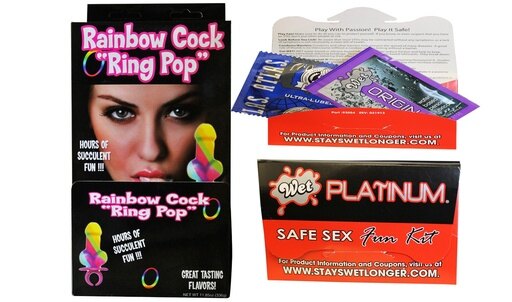 Bundle - 2 Items: Rainbow Ring Pop (12/DP) and Wet Safe Sex Kit with Platinum.