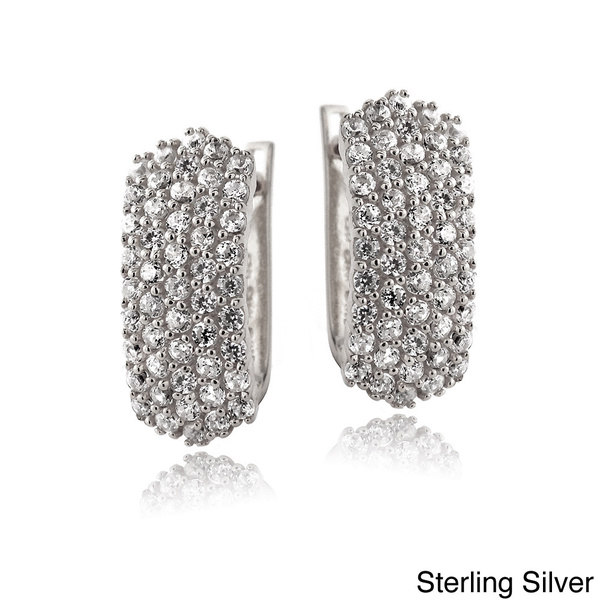 Icz Stonez Sterling Silver Cubic Zirconia Pave Half Hoop Earrings
