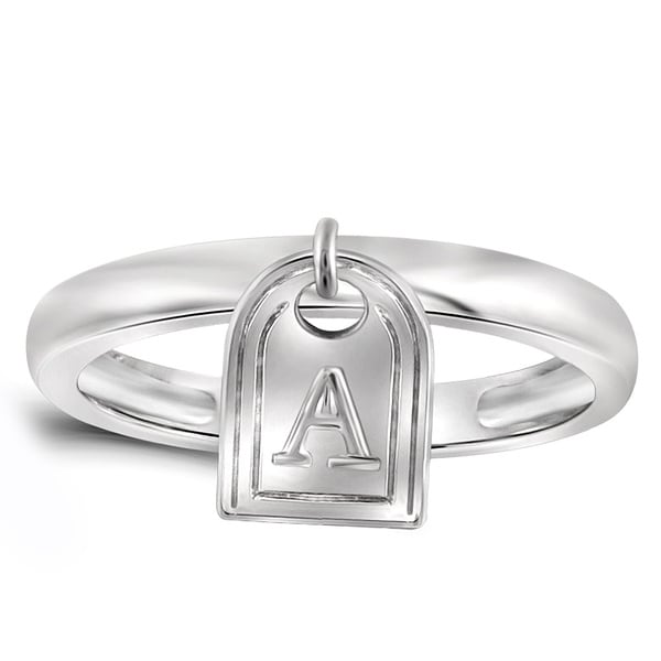 A to Z Dangling Initial Charm Ring in Sterling Silver