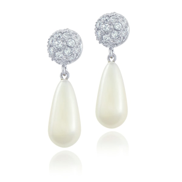 Glitzy Rocks Sterling Silver Cubic Zirconia and Faux Pearl Earrings