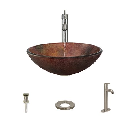 614 Frosted Glass Sink, Brushed Nickel Faucet, Sink Ring, Pop-up Drain