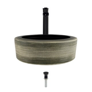 MR Direct Ceramic Vessel Sink in Gray and Black with 731 Faucet and Pop-up Drain in Antique Bronze
